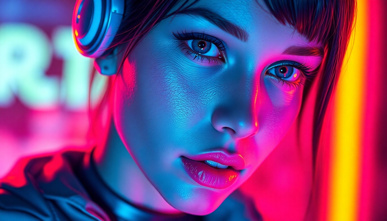 AI Porn Generator: Hyperreal Dream Companion portrait with neon lighting and cinematic realism