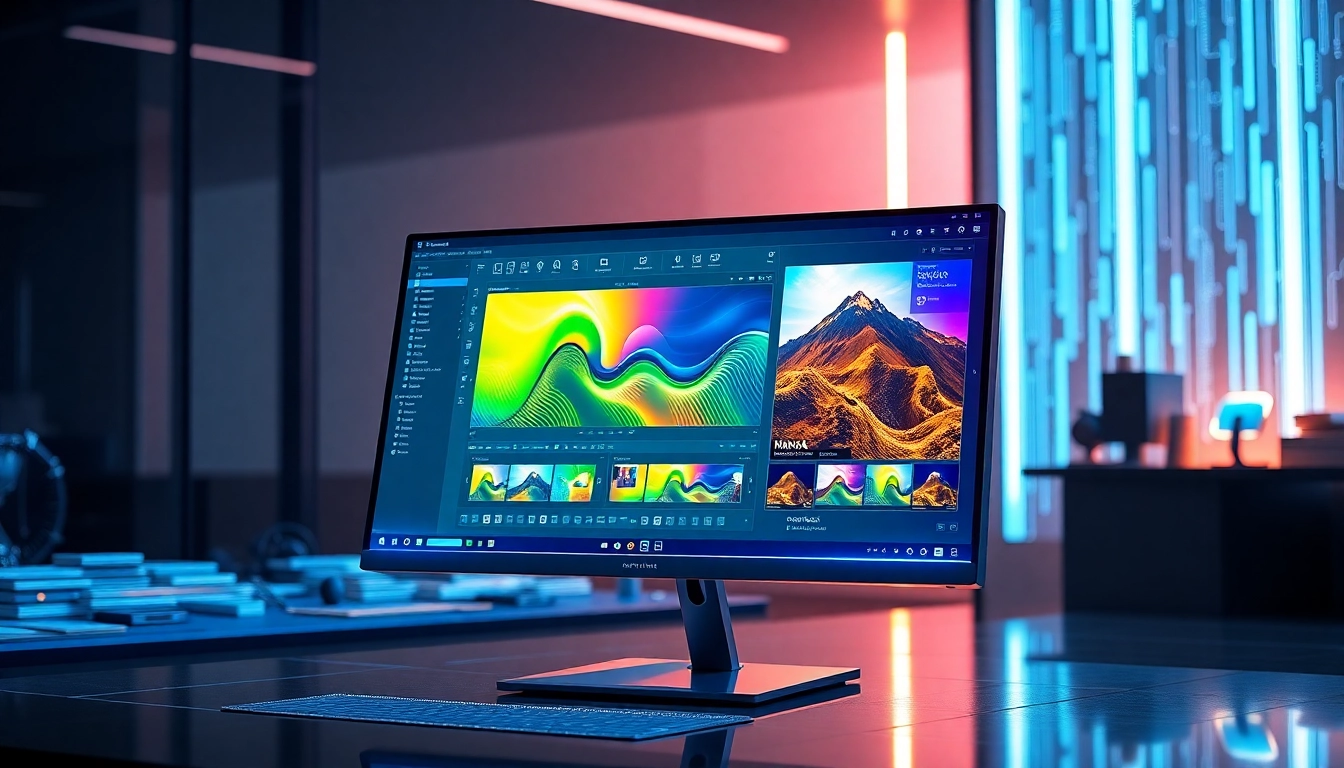 Futuristic workspace featuring Nano Banana AI platform with advanced editing interface on a sleek monitor