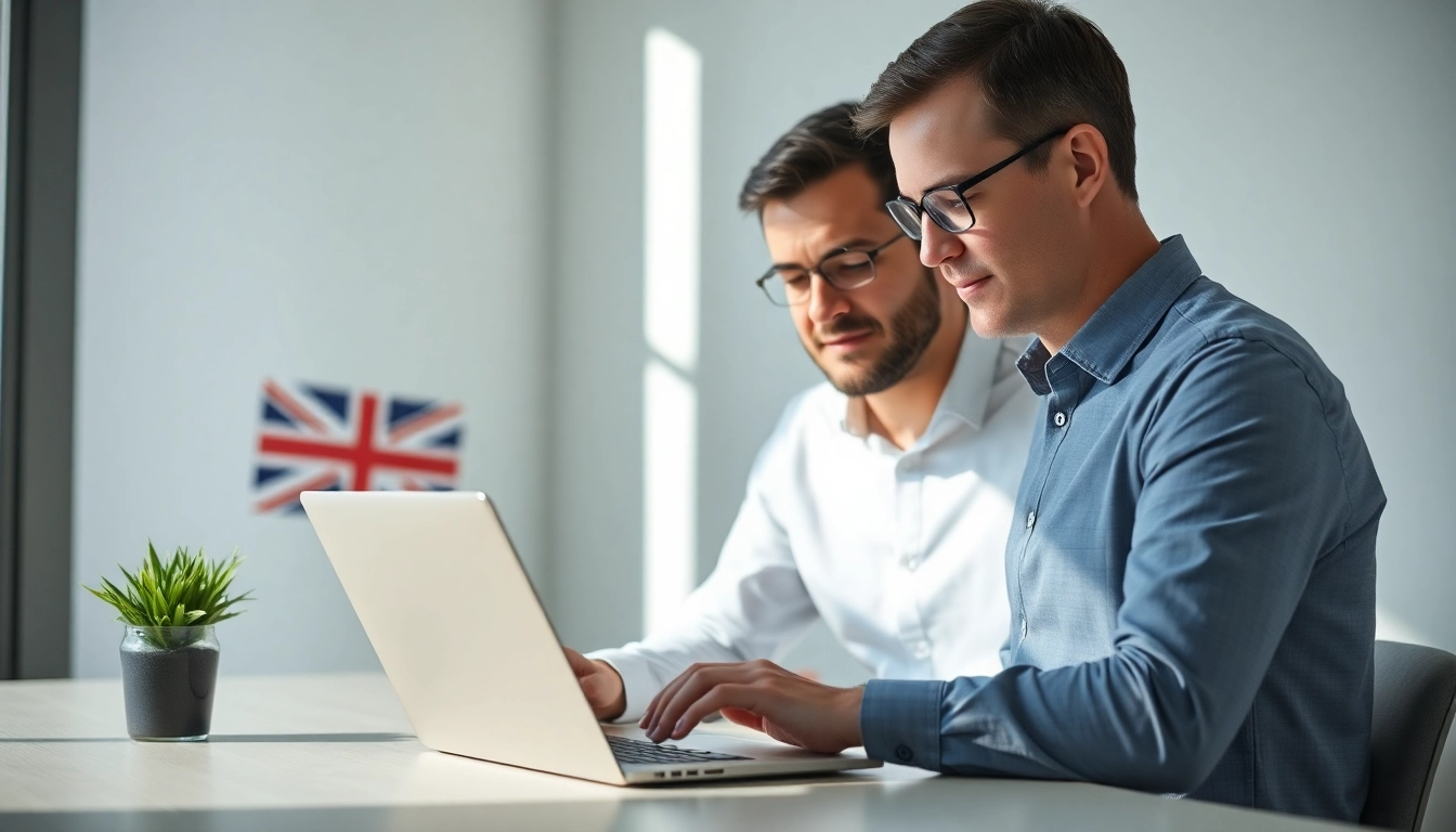 Landlord updates UK landlord reviewing property management and rental market news on laptop to