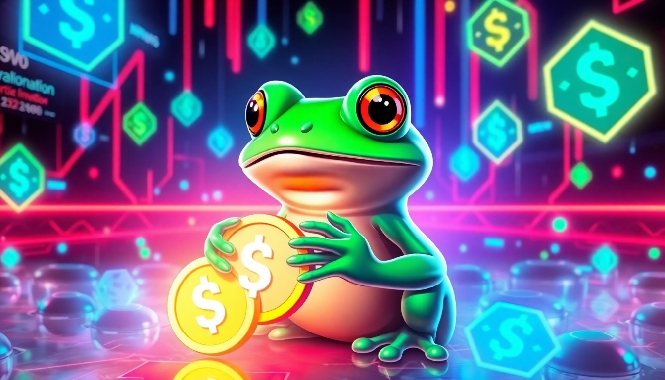 Engaging scene of a Pepe frog with a APORK Tokens in a multi-chain crypto ecosystem,