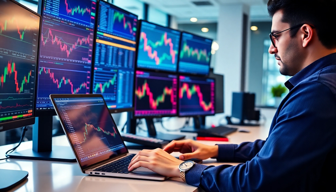 The Best Online Trading Platforms UK Professional trader analyzing stock charts on multiple